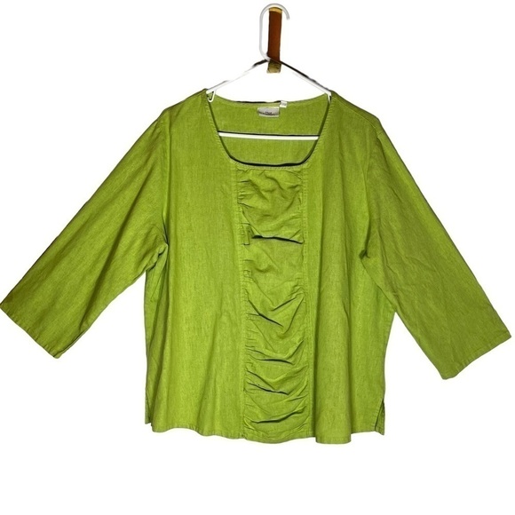 Hot Cotton Tops - Hot Cotton coastal grandma lime green 3/4 sleeve cotton linen tunic XL